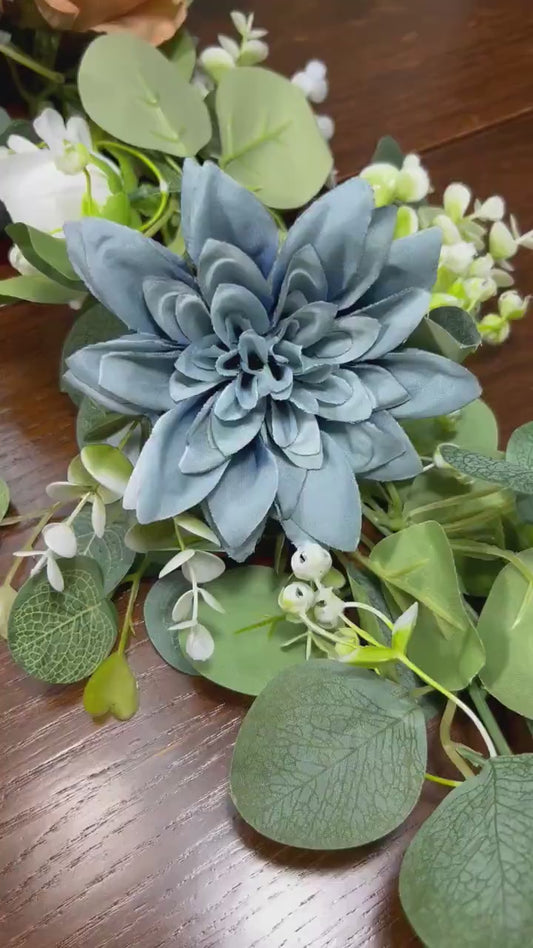 Blue Orange Garland Wedding Table Runner Dusty Blue Burnt Orange Aisle Arrangement Arch Eucalyptus Dusty Blue White Terracotta Table Runner