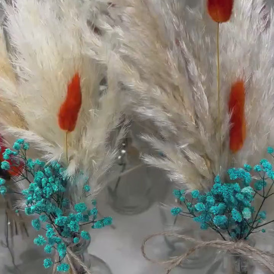 Centerpiece Teal Orange Mini Wedding Dried Bouquet Teal Burnt Orange Baby Breath Turquoise Wedding Terracotta Small Centerpiece Pampas Grass