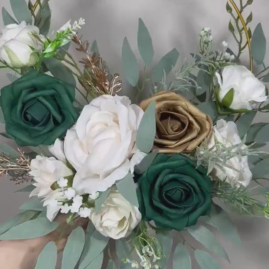 Emerald Green Gold Wedding Hoop White Ivory Hoop Hunter Green Bridesmaids Ring Wreath Flower Girl Hoop Dark Green Gold Flower Hoop