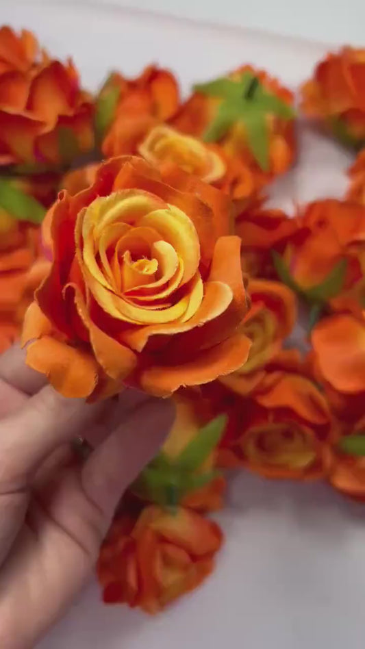 Burnt Orange Rose Heads Wedding Artificial Sunset Orange Rose Small Terracotta Wedding DIY Craft Supplies Rose Head Marigold Home Decor