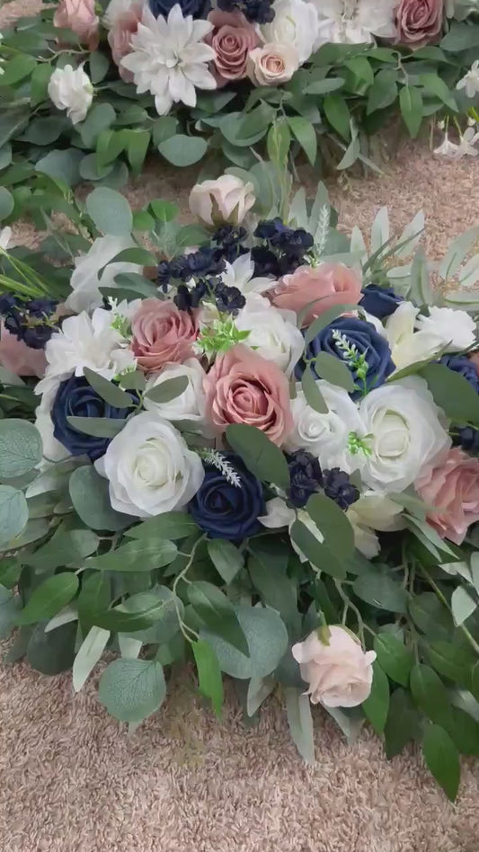 Navy Blue Dusty Rose Arch Arrangements, Wedding White Dark Blue Blush Pink Arbor Arrangement, Eucalyptus Floral Swag, Ceremony Backdrop