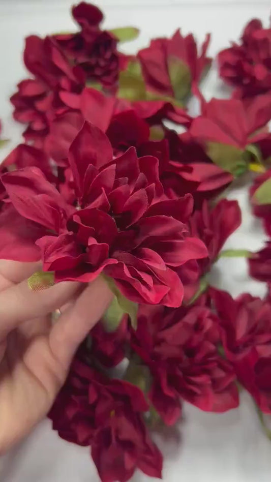 Burgundy Flower Head Wedding Decor Burgundy 3" Dahlia Small Flower Head Wedding DIY Craft Supplies Wedding Burgundy Flower Head Home Decor