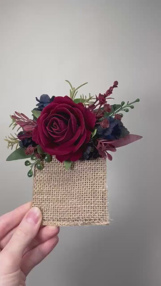 Burgundy Navy Blue Pocket Boutonniere Wedding Groom Square Boutonniere Maroon Rose Burgundy Dark Blue Rustic Prom Artificial Flower