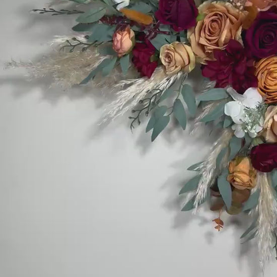 Wedding Corner Arch Arrangement Rust Boho Terracotta Burnt Orange Corner Arch Aisle Arrangement Burgundy Arbor Pampas Grass Swag Home Decor