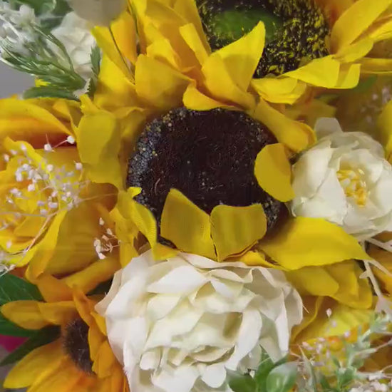 Sunflower Bouquet Wedding Boho Bridal Sunflower Wedding White Fall Decor Ivory Sunflower Bridesmaids Bouquet Pampas Grass Artificial Flowers