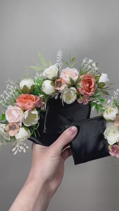 Wedding Pocket Boutonniere White Peach Groom Boutonnière Square Groomsmen Pink Wedding Pocket Boutonniere Coral Peach Artificial Flowers