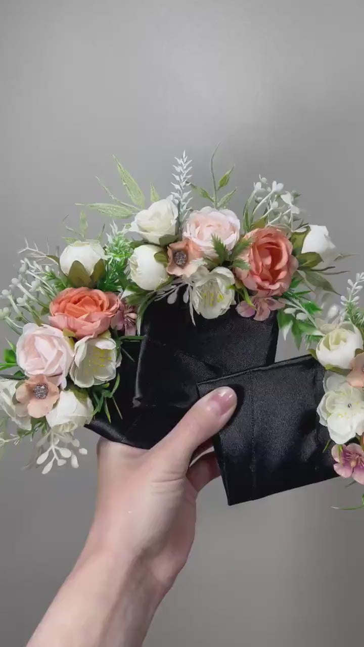 Wedding Pocket Boutonniere White Peach Groom Boutonnière Square Groomsmen Pink Wedding Pocket Boutonniere Coral Peach Artificial Flowers