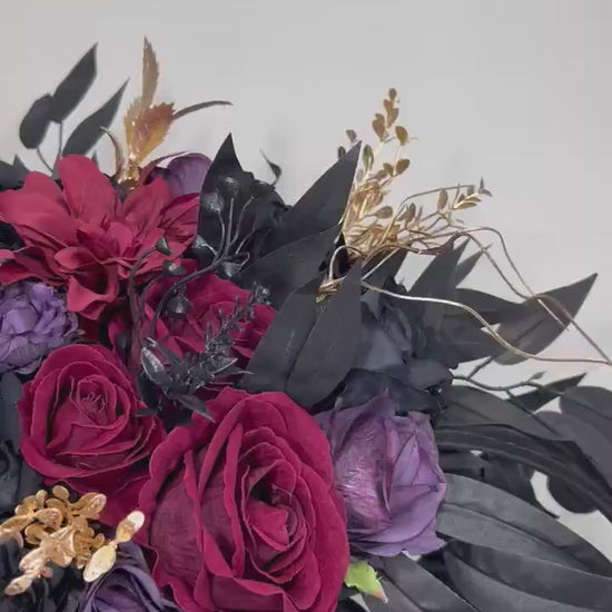 Black Burgundy Bouquet Wedding Bridal Purple Black Bouquet Gothic Black Burgundy Purple Bouquet Bridesmaids Plum Gold Artificial Flower