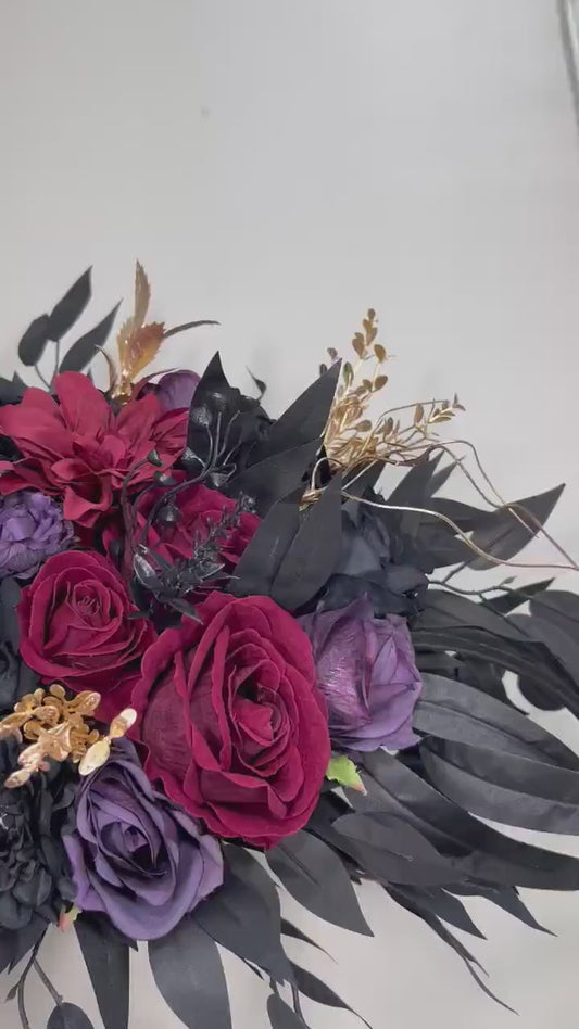 Black Burgundy Bouquet Wedding Bridal Purple Black Bouquet Gothic Black Burgundy Purple Bouquet Bridesmaids Plum Gold Artificial Flower