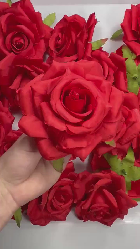 Red Rose Artiricial Wedding Christmas Red Flower Heads Realistic Red Roses Craft Supplies Wedding DIY Bouquet Silk Roses Red Fake Flowers