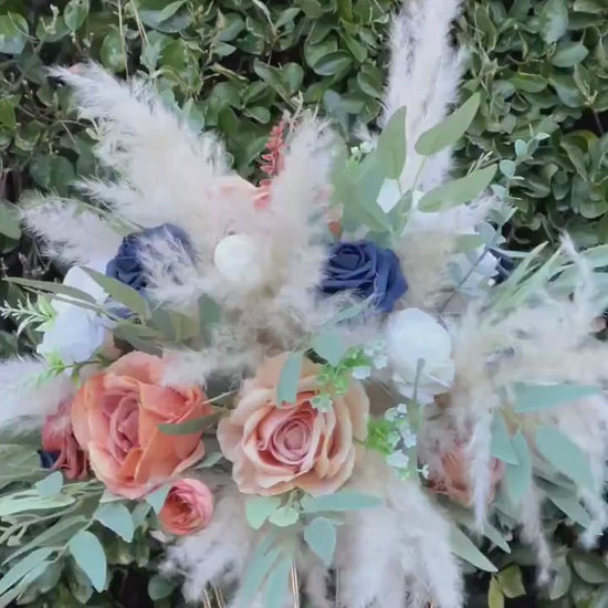 Orange Blue Centerpiece Wedding White Terracotta Navy Blue Flower Ball Boho Burnt Orange Navy Blue Centerpiece Table Pampas Grass