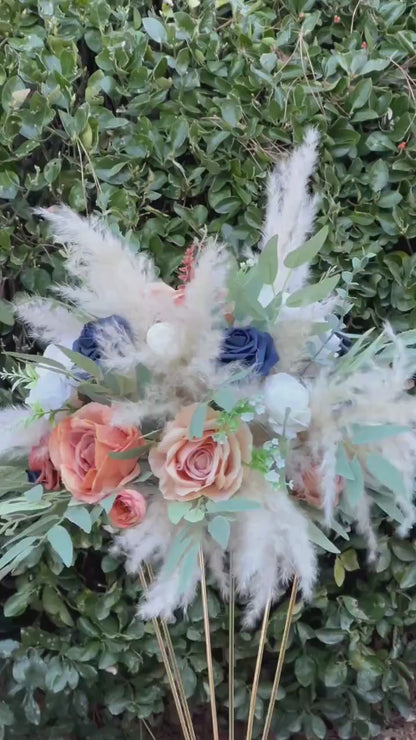 Orange Blue Centerpiece Wedding White Terracotta Navy Blue Flower Ball Boho Burnt Orange Navy Blue Centerpiece Table Pampas Grass