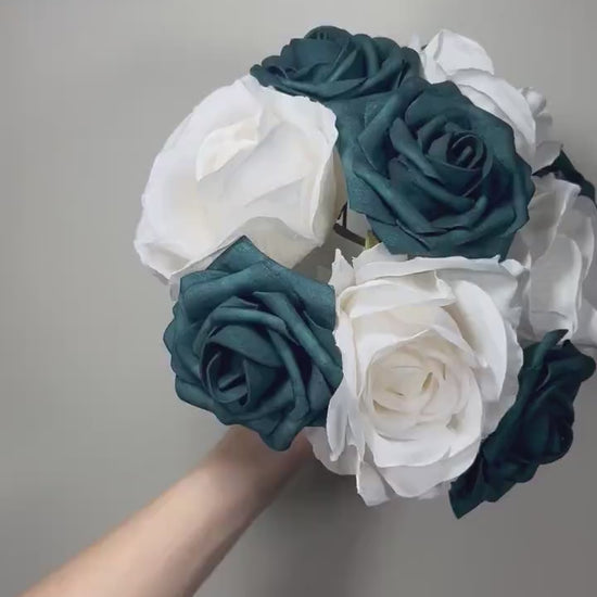 Wedding Teal Blue Bouquet White Bridal Turquoise Bridesmaids Bouquet Gold Teal Ivory Artificial Flowers Emerland Green Bouquet Dark Teal