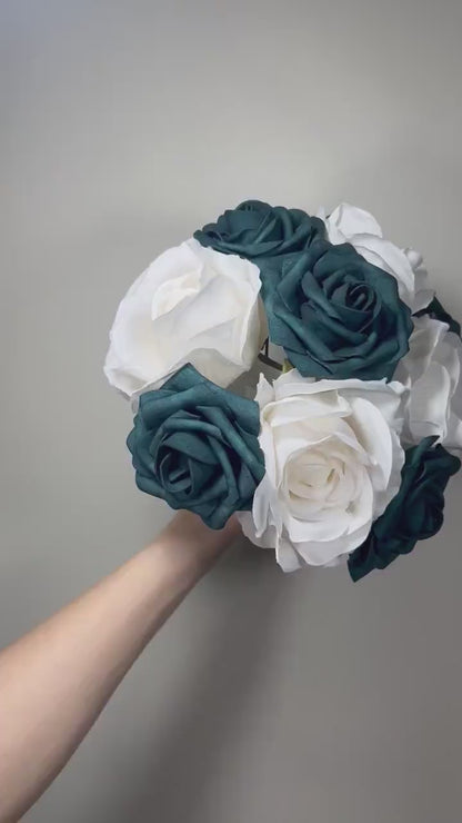 Wedding Teal Blue Bouquet White Bridal Turquoise Bridesmaids Bouquet Gold Teal Ivory Artificial Flowers Emerland Green Bouquet Dark Teal