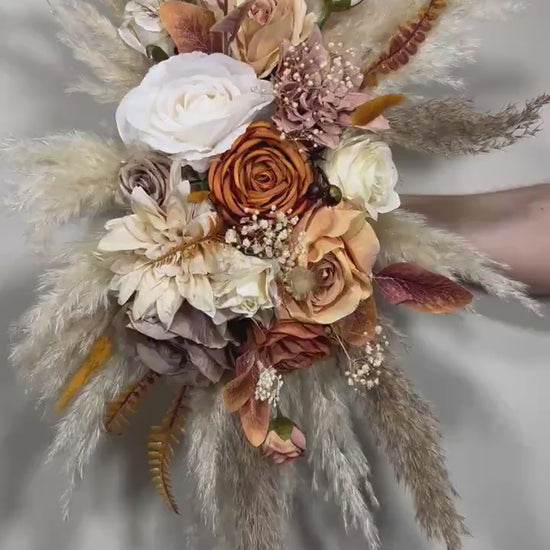 Wedding Arch Arrangement Terracotta Boho Pampas Grass Arch Aisle Arrangement Burnt Orange Artificial Dried Flowers Swag Backdrop Wall Decor