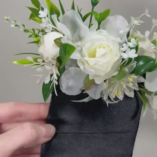 Wedding Pocket Boutonniere White Groom Boutonnière Ivory Square Groomsmen Pocket Boutonniere Wedding Ivory Rustic Decor Artificial Flowers