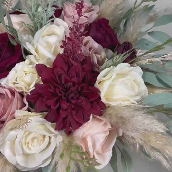 Burgundy Pink Bouquet Wedding Bridal Dusty Rose Bouquet Ivory Burgundy Bridesmaids Bouquet Dusty Rose Champagne Pampas Grass Eucalyptus