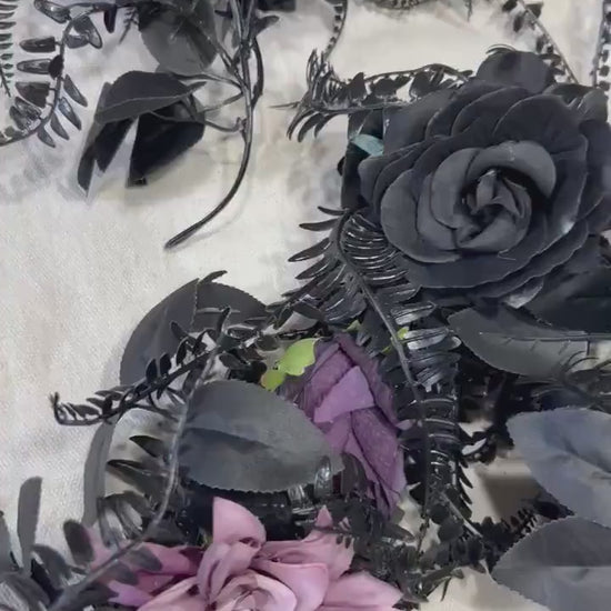 Black Fern Garland Wedding Purple Decoration Black Table Runner Dark Purple Artificial Flower Gothic Halloween