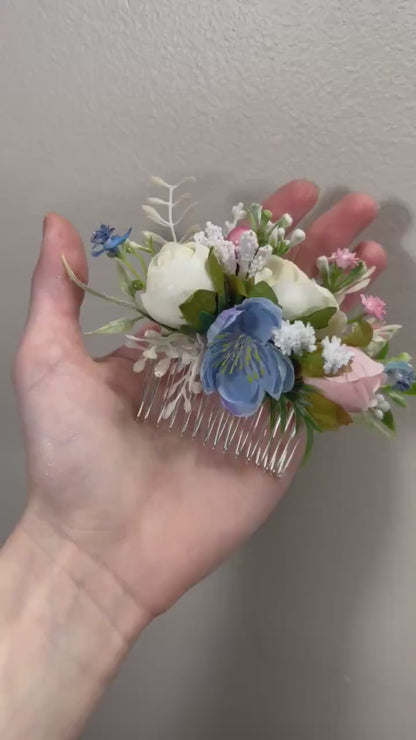 Flower Hair Comb Wedding White Head Piece Hair Comb Pink Bridal Wedding Blue Hair Accessories Dusty Rose Hair Comb Artificial Flower