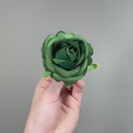 Emerald Green Rose 2.5” Small Artificial Green Flower Flower Head Forest Green Hunter DIY Supplies Craft Wedding Deep Green Silk Flowers