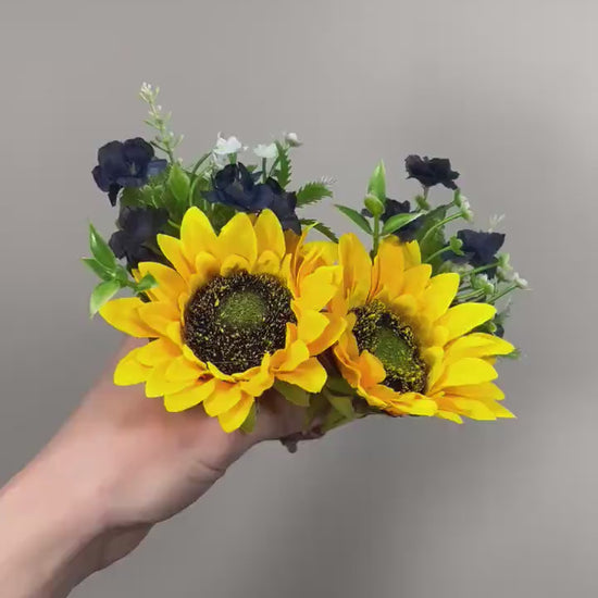 Sunflower Navy Blue Boutonniere Wedding Groom Boutonnières Sunflower Blue Groomsmen Boutonnière Sunflowers Navy Blue Wedding Artificial