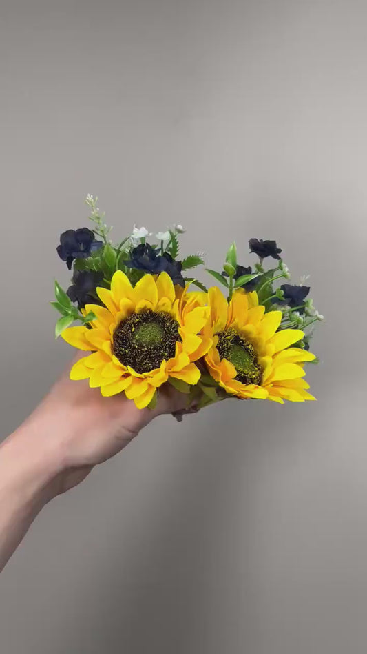 Sunflower Navy Blue Boutonniere Wedding Groom Boutonnières Sunflower Blue Groomsmen Boutonnière Sunflowers Navy Blue Wedding Artificial