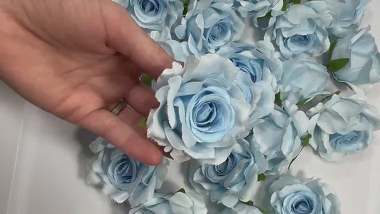 Blue Flower Head 2" inch Artificial Rose Blue Small Flower Wedding Supplies Craft Light Blue Artificial Head Rose Sky Blue Silk Rose