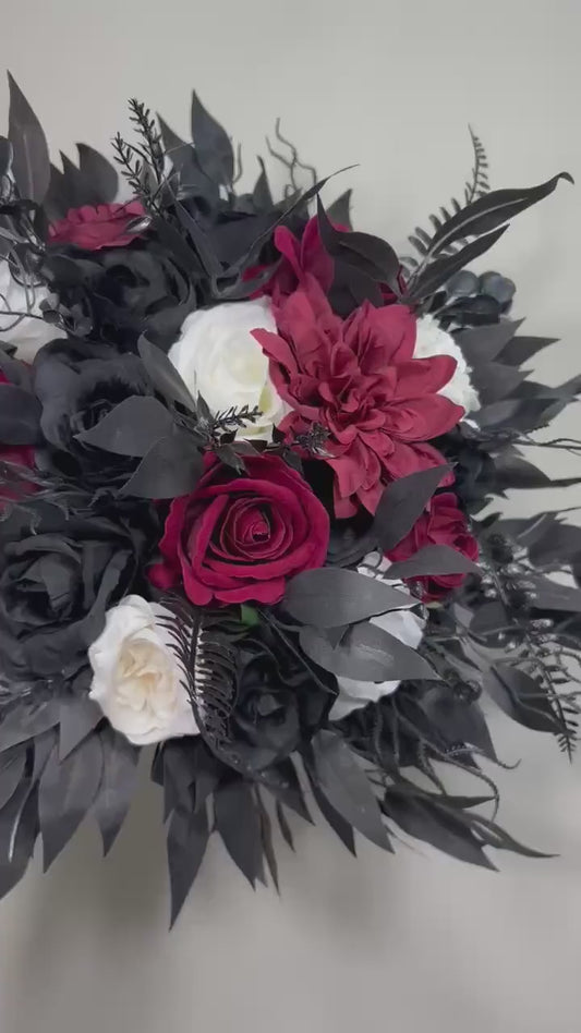 Black White Bouquet Wedding Bridal Black Bouquet Burgundy Bridesmaids Black White Bouquet Gothic Burgundy Ivory Artificlal Flower