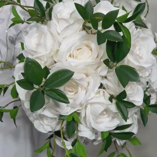 Wedding Bouquet White Bridal Wedding Ivory  Classic Rose Bridesmaids Decor Handmade Artificial Faux Greenery Flower Eucalyptus Decoration