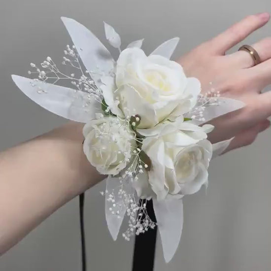 Wedding Corsage White Groom Wedding Groomsmen Boutonnière Ivory Artificial Flowers White Rose Classic Corsage White