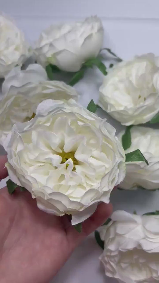 White Peony Artificial Flowers Head Rose White Cabbage Rose Ivory Wedding Fake Roses White Home Decor Flower White Wedding Supplies Craft