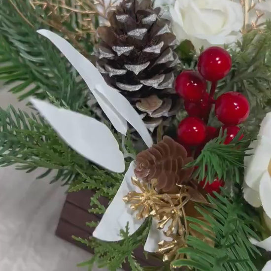Christmas Centerpiece Decor Table Christmas Centerpiece Wedding White Table Centerpiece Silver Pine Cone with Wood Box Winter Gift Christmas