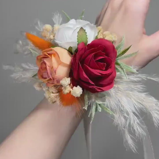 Orange Corsage Red Terracotta Wedding Wrist White Corsage Bridesmaids Corsage Rust Ivory Pampas Grass Accessories Artificial Flowers