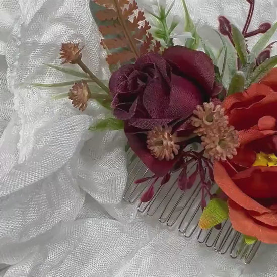 Hair Comb Terracotta Burgundy Wedding Barrette Rust Burgundy Hair Clip Decor Bridal Orange Hair Comb Artificial Flowers