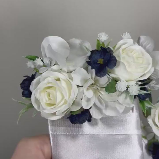 Wedding Pocket Boutonniere White Navy Blue Groom Boutonnière Square Groomsmen Navy Wedding Ivory Rustic Decor Artificial Flowers