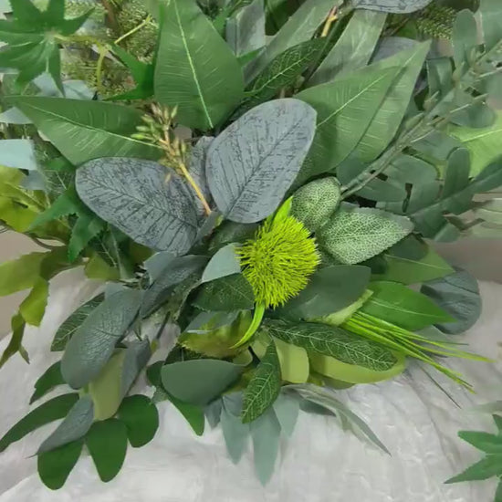 Wedding Aisle Marker Flower Floor Arrangement Barrel Décor Green Grass Greenery Ground Arch Eucalyptus Artificial Flower