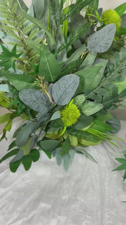 Wedding Aisle Marker Flower Floor Arrangement Barrel Décor Green Grass Greenery Ground Arch Eucalyptus Artificial Flower