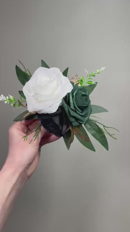Emerald Green White Cake Flowers, Wedding Black Dark Green Cake Décor, Gold Hunter Green Cake Topper Artificial Flowers
