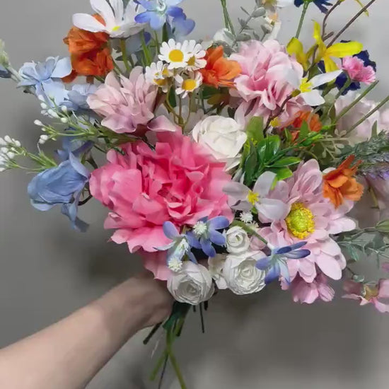 Summer Wedding Bouquet Wild Flower Pink Bridal White Spring Bouquet Pink Blush Blue Bridesmaids Bouquet Gerbera Wild Flower Artificial