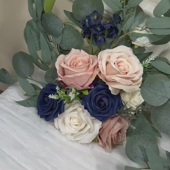 Set of 2 Wedding Aisle Marker Flower Floor Arrangement Whiskey Barrel Décor Pink White Dusty Rose Navy Blue Ground Arch