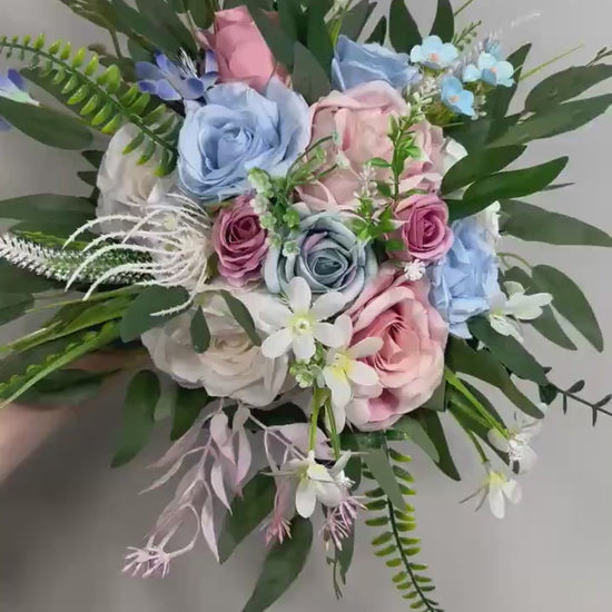 Blue Pink Bouquet Wedding Bridal Bouquet Sky Blue White Bouquet Bridesmaids Blush Blue Bouquet Wild Flowers Pink Blue Artificial Flower