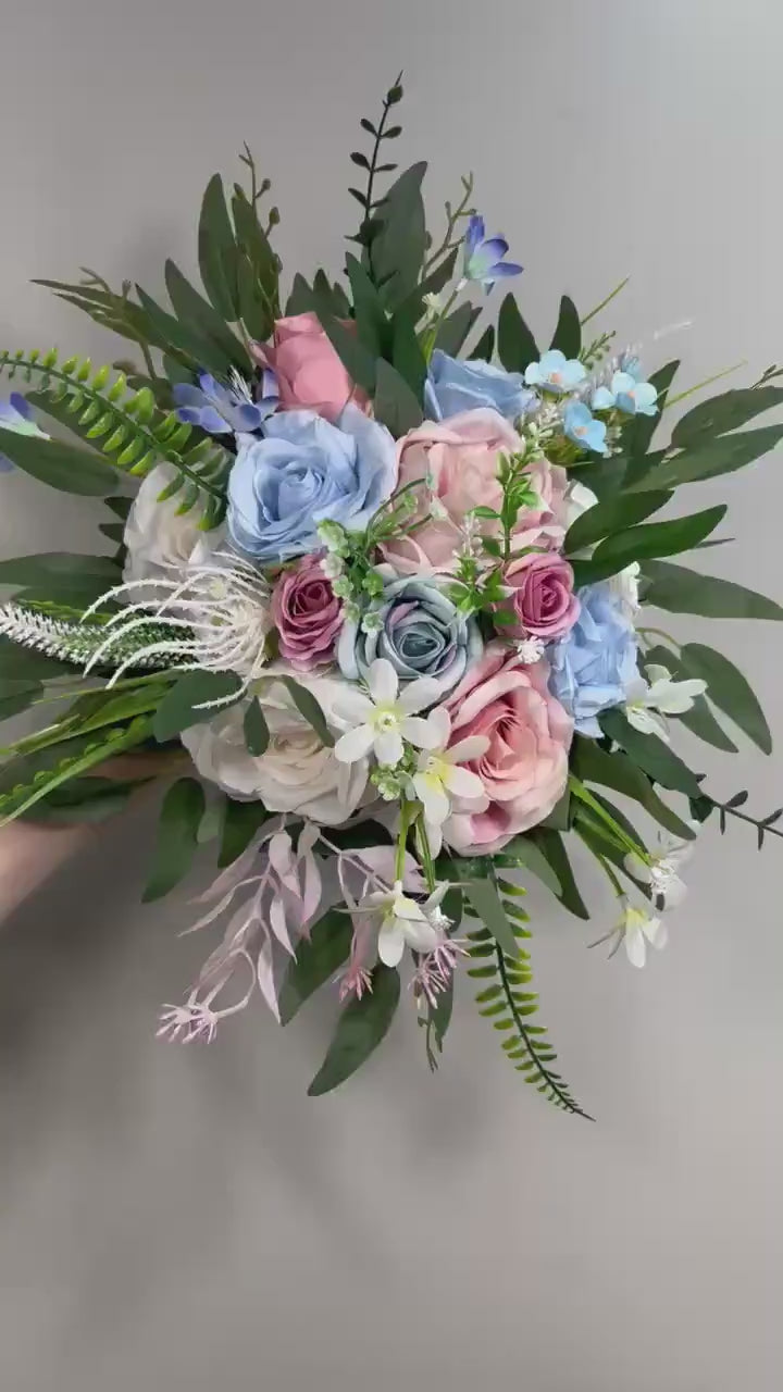 Blue Pink Bouquet Wedding Bridal Bouquet Sky Blue White Bouquet Bridesmaids Blush Blue Bouquet Wild Flowers Pink Blue Artificial Flower