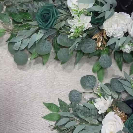 Emerald Green Arch Arrangement Wedding Arbor Arrangement White Black Arch Arrangement Backdrop White Emerald Green  Wedding Arch Flowers