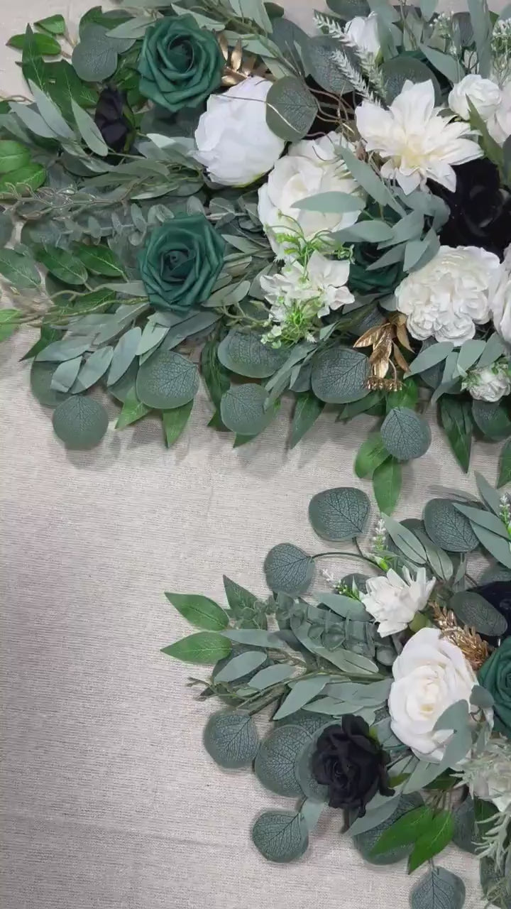 Emerald Green Arch Arrangement Wedding Arbor Arrangement White Black Arch Arrangement Backdrop White Emerald Green  Wedding Arch Flowers