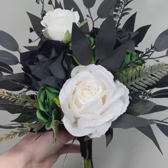 Black White Bouquet Wedding Bridal Black Bouquet Burgundy Bridesmaids Black White Bouquet Gothic Burgundy Ivory Artificlal Flower