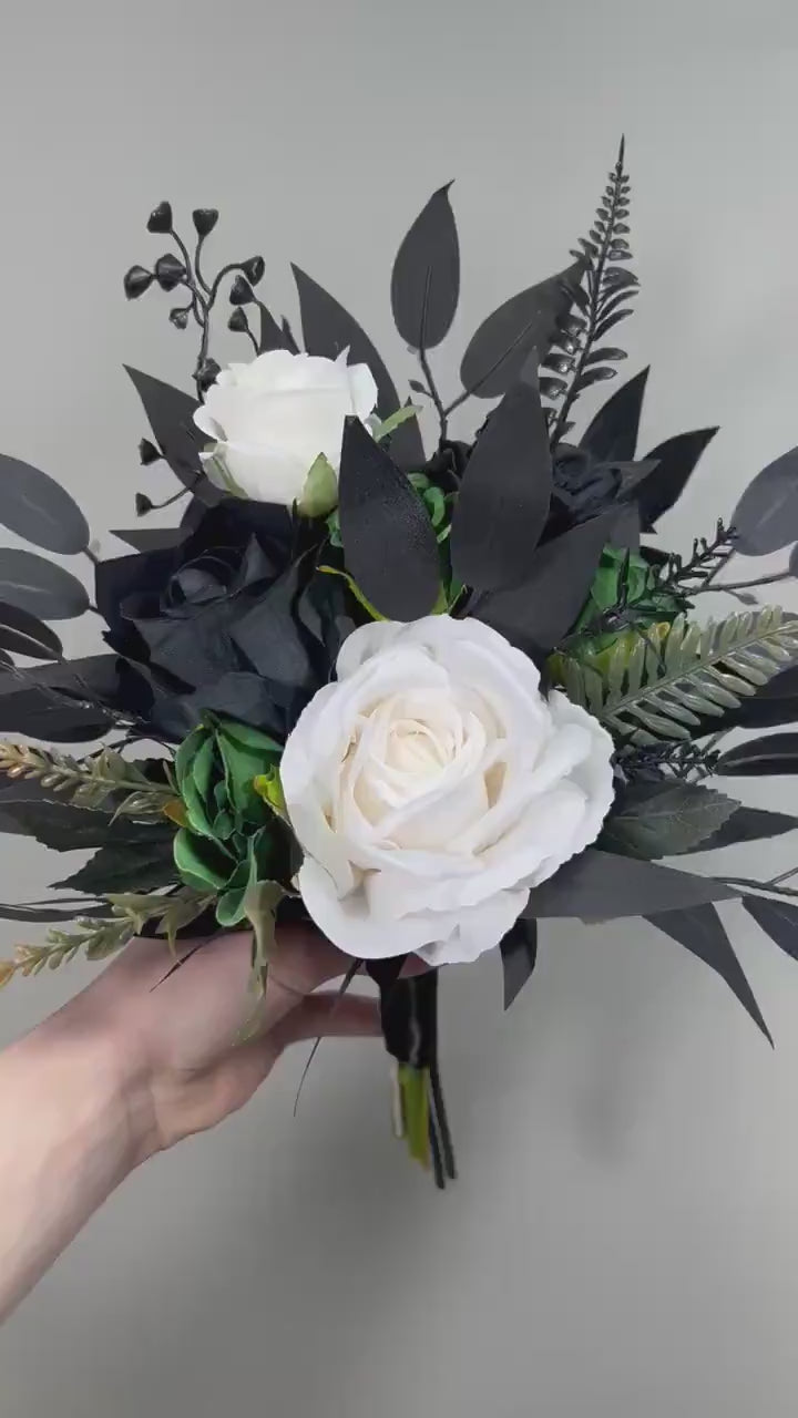 Black White Bouquet Wedding Bridal Black Bouquet Burgundy Bridesmaids Black White Bouquet Gothic Burgundy Ivory Artificlal Flower