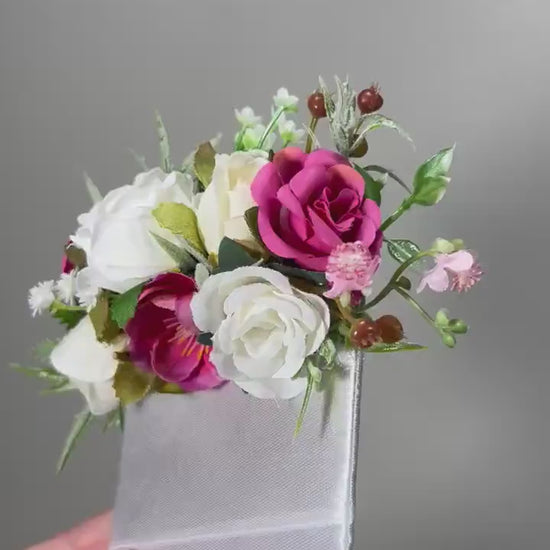 Hot Pink Boutonniere Pocket Wedding White Groom Boutonnière Square Pink Groomsmen Pocket Boutonniere Fuchsia Ivory Rustic Artificial Flower