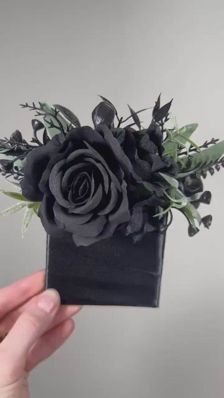 Black Pocket Boutonniere Wedding Groom Boutonnière Gothic Black Square Groomsmen Pocket Boutonniere Black Sage Green Boutonniere Prom