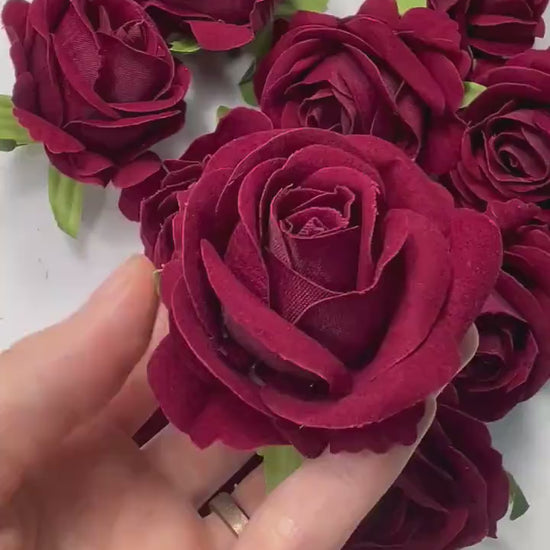Burgundy Rose Head 2" Wedding Decor Velvet Burgundy Rose Small Maroon Wedding DIY Craft Supplies Wedding Rose Head Wine Red Home Decor