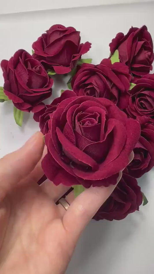 Burgundy Rose Head 2" Wedding Decor Velvet Burgundy Rose Small Maroon Wedding DIY Craft Supplies Wedding Rose Head Wine Red Home Decor